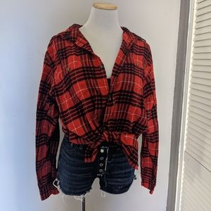 Hannah Anderson red black plaid flannel shirt